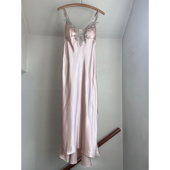 Vintage Nightgown Slip Dress Size M Satin Lace Romantic Fairy Maxi Chemise Y2K - Picture 3 of 10